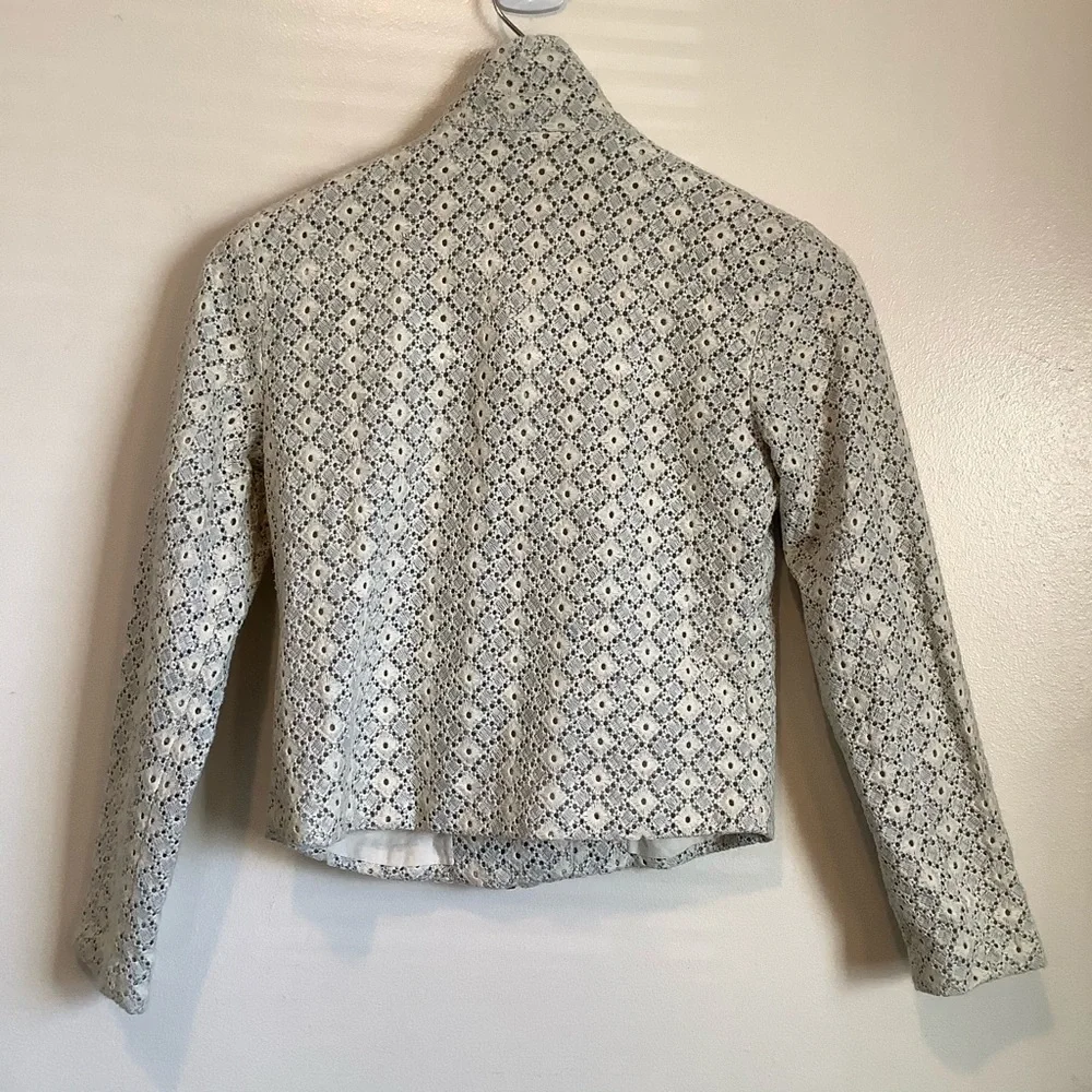 Anthropologie Dolan Rossi Eyelet Moto Jacket Cropped Cream Blue Zip Womens SZ XS - Picture 7 of 9